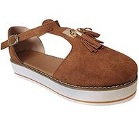Riyueyi Sandals Wedge Women Tassel Round Toe Sandals Shoes Casual Flat Heel Shoes Women T-Bar Sandals High Heel Leisure Platform Sandals,Brown,7 UK