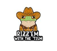 Riz Em With The Tism, Funny Autistic Neurodivergent Cowboy Frog Enamel Pin, Sarcastic Autism Awareness Badge Brooch, Ironic Frog Meme Lapel Brooches, Neurodiversity Frog Meme Badges, Funny Western