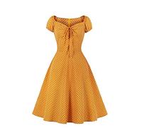RIZ-ZOAWD Women's Elegant Prom Vintage Polka Dot Cocktail 50S Rockabilly Party Swing Dress Yellow