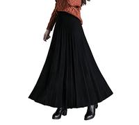 RIZ-ZOAWD Women's Elegant Winter Knitted Long Skirt High Waist A-Line Vintage Elastic Waist Maxi Pleated Skirt Black 3 M