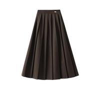 RIZ-ZOAWD Women's Vintage High Waist Long Skirt Elegant A-line Solid Color Wool Midi Pleated Skirts Coffee-L