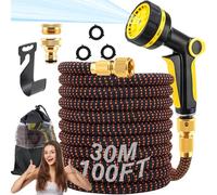 RIZENCE 30-100ft Expandable Garden Hose Pipe, Anti-Kink Flexible Expanding Garden Water Hose with 10 Function Spray Gun, 3/4" & 1/2" Brass Connectors, 4 Layer Latex Core 3750D Hosepipes for Garden