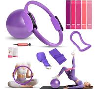 RIZENCE Upgraded Pilates Ring Equipment Set, Home Pilates Kit for Women with 15’’ Magic Ring with Dual Padded Handles, Yoga Ball, 5 Resistance Bands & Fitness Guide, Complete Pilates Essential Kit