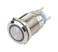 RIZGHWOY 19mm LED Latch Button Switch Self Locking Push Button Stainless Steel Switch 12-24V IP65 with Rubber Ring Hexagonal Nut for Outdoor Industrial Use (blue)