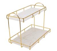 RIZGHWOY 2 Tier Bathroom Counter Organizer Makeup Shelf Storage Rack Gold White Humanized Structure Sturdy Iron for Wall Mount (Large Size (24x18.5cm / 9.4x7.3in))