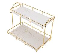 RIZGHWOY 2 Tier Bathroom Counter Organizer Makeup Shelf Storage Rack Gold White Humanized Structure Sturdy Iron for Wall Mount (Small Size (21x17cm / 8.3x6.7in))