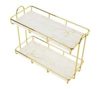 RIZGHWOY 2 Tier Bathroom Counter Organizer, Vanity Shelf Storage, Gold White Humanized Design Sturdy Iron for Wall Mount Small Size 21x17cm