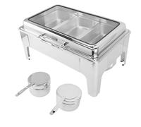 RIZGHWOY 9L Stainless Steel Chafing Dish Buffet Set Food Warmer Chafer with Transparent Glass Lid Hydraulic Damping for Buffets Banquets Parties (3 Compartments)