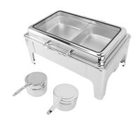 RIZGHWOY 9L Stainless Steel Chafing Dish Buffet Set Food Warmer Chafer with Transparent Glass Lid Hydraulic Damping for Buffets Banquets Parties (2 Compartments)