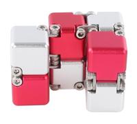 RIZGHWOY Alloy Flip Puzzle Toy Adult Stress Relief Portable Infinite Block for ADHD Travel Bag (Red and Silver)
