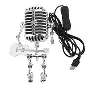 RIZGHWOY Captivating Vintage Microphone Table Lamp, Retro Aluminum Metal Night Light for Music Lovers (White)