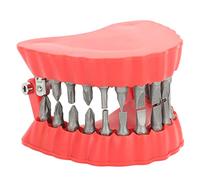 RIZGHWOY Denture Bit Holder, Stylish Denture Sculpture Desk Organizer, 28 Holes Red for Drill Bits Storage, Metal or Plastic 14.5x8.8x3.2cm (with Bits)