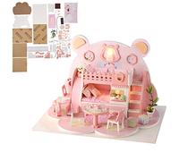 RIZGHWOY DIY Wooden Dollhouse, House Model with LED Light for Girl, Miniature Toy, Assembly Kit for DIY Enthusiasts, Suitable for Family Activities, Wood, Size: 21 X 15 X 16cm