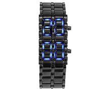 RIZGHWOY Fashionable Steel Bracelet Watch with LED Light Electronic Wristwatch Perfect for Couples or Students 8.3inch (Black Belt Blue Light)