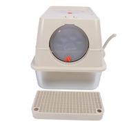 RIZGHWOY High Sided Stainless Steel Enclosed Cat Crate, Extra Large Anti-Splash Top Entry Tray for Large Cats (Khaki)