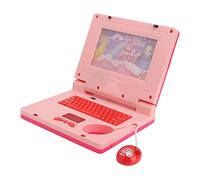 RIZGHWOY Kids Learning Laptop Educational Toy for Toddlers with 2 Music Clips 11 Sound Effects Progressive Learning Level Included Safe Soft Speaker (Pink Non Retractable Mouse)