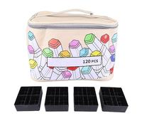 RIZGHWOY Marker Pen Case Holder, 120 Slots Marker Case 120 Storage Holders with Large Opening PU Leather Handle for Travel Art Pens Pencils Lipstick Mascara