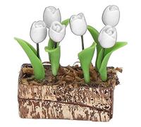 RIZGHWOY Miniature Artificial Tulips Flower Model for Bathroom and Kitchen Decoration, 1:12 Dollhouse Garden Accessories, Resin Material (White)