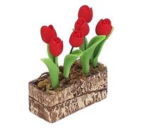 RIZGHWOY Miniature Artificial Tulips Flower Model for Bathroom and Kitchen Decoration, 1:12 Dollhouse Garden Accessories, Resin Material (Red)