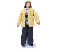 RIZGHWOY Miniature Ceramic Doll with Yellow Coat for Youth with Movable Design, Suitable for Dollhouse Display, 1:12 Scale, 15.5cm