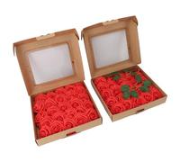 RIZGHWOY Realistic Premium PE Foam Flowers Bouquet of Artificial Roses for DIY Arrangements and Decorations, 50 Pieces for Weddings, Parties, Offices and More (Bright Red)