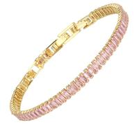 RIZILIA 2mm Princess Cut Pink Sapphire CZ Minimalist Tennis Bracelet