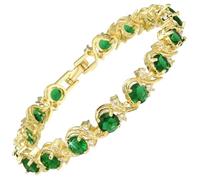 RIZILIA BLOSSOM 14K Gold Plated Green Emerald Birthstone Tennis Bracelet for Women - May 6mm Round CZ Gemstones, 18cm Hypoallergenic with Gift Box, Perfect Anniversary Birthday Gift