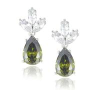 RIZILIA BLOSSOM 18K White Gold Plated Flower Earrings for Women, Pear Cut CZ [Peridot] Floral Dangle Earrings, Trendy Jewelry Gift for Women