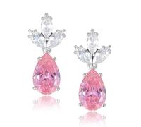 RIZILIA BLOSSOM 18K White Gold Plated Flower Earrings for Women, Pear Cut CZ [Pink Sapphire] Floral Dangle Earrings, Trendy Jewelry Gift for Women