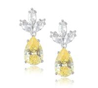 RIZILIA BLOSSOM 18K White Gold Plated Flower Earrings for Women, Pear Cut CZ [Yellow Citrine] Floral Dangle Earrings, Trendy Jewelry Gift for Women