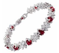 RIZILIA BLOSSOM 18K White Gold Plated Tennis Bracelet for Women - Ruby Red July Birthstone 5mm Round CZ Gemstones, 18cm Hypoallergenic with Gift Box, Perfect Anniversary Birthday Gift