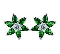 [RIZILIA BLOSSOM] Stud Pierced Earrings with Marquise Cut Gemstones CZ [Green Emerald] in 18K White Gold Plated, Simple Modern Elegance