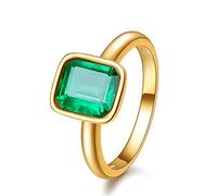 RIZILIA CELEBOX Solitaire Engagement Ring with Emerald Cut Gemstones CZ [Green Emerald] in 18K Yellow Gold Plated, Celebrity Inspired by Angelina Jolie