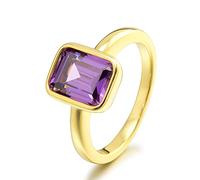 RIZILIA CELEBOX Solitaire Engagement Ring with Emerald Cut Gemstones CZ [Purple Amethyst] in 18K Yellow Gold Plated, Celebrity Inspired by Angelina Jolie