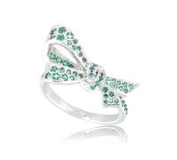 RIZILIA Classic Bow Design Cubic Zirconia Ring in 18K White Gold Plated, Simulated Green Emerald, UK Size Q (8.5/58.2)