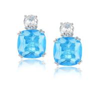 [RIZILIA CLASSIC] Stud Pierced Earrings with Cushion Cut Gemstones CZ [Aquamarine Color] in 18K White Gold Plated, Simple Modern Elegant