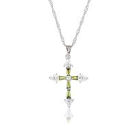 RIZILIA Cross Pendant Necklace, 46 cm + 5 cm Extension Chain, Trapezoid & Round Cut CZ Simulated Peridot, White Gold Plated, Modern Elegant Design Gift Idea for Women, Stylish Jewelry Accessory