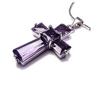 RIZILIA Cross Statement Necklace CZ 18K White Gold Plated Pendant | Multicolor Birthstone Trapezoid Square Cut Cubic Zirconia, Jewel-Encrusted Pendant, 18"+2" Chain, Hypoallergenic, Gift Boxed