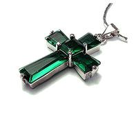 RIZILIA Cross Statement Necklace CZ 18K White Gold Plated Pendant | Multicolor Birthstone Trapezoid Square Cut Cubic Zirconia, Jewel-Encrusted Pendant, 18"+2" Chain, Hypoallergenic, Gift Boxed