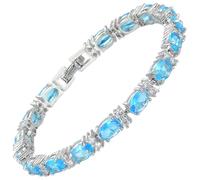 RIZILIA Eternity Tennis Bracelet for Women - 7" Oval Cut Simulated Blue Topaz & Cubic Zirconia, 18K White Gold Plated, Elegant Everyday Jewelry, Secure Fold Over Clasp, Gift Ready with Pouch