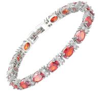 RIZILIA Eternity Tennis Bracelet for Women - 7" Oval Cut Simulated Red Ruby & Cubic Zirconia, 18K White Gold Plated, Elegant Everyday Jewelry, Secure Fold Over Clasp, Gift Ready with Pouch