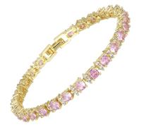 RIZILIA Eternity Tennis Bracelet & Round Cut Pink Sapphire Color Cubic Zirconia in 14K Yellow Gold Plated, 18 cm (7 Inch)