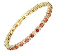 RIZILIA Eternity Tennis Bracelet & Round Cut Red Garnet Color Cubic Zirconia in 14K Yellow Gold Plated, 18 cm (7 Inch)