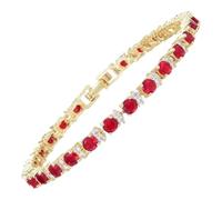 RIZILIA Eternity Tennis Bracelet & Round Cut Red Ruby Color Cubic Zirconia in 14K Yellow Gold Plated, 18 cm