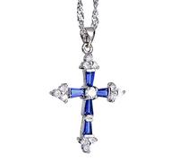 RIZILIA Faith Cross Birthstone CZ 18K White Gold Plated Necklace for Women | Multicolor Gemstone, Large Silver Tone Pendant, Trapezoid Round Cut Cubic Zirconia, 18"+2" Chain, Hypoallergenic Gift Boxed