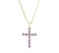 RIZILIA Not-Your-Basic Minimalist Cross Necklace for Women - 14K Gold Plated Dainty Faith 0.625 Pendant - Round Cut CZ, Adjustable 18" Choker-to-Princess Chain, Gift Boxed