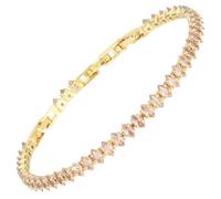 RIZILIA Not-Your-Basic Minimalist Tennis Bracelet for Women with 2mm Marquise Cut CZ Simulated Champagne CZ in 14K Yellow Gold Plated, 16.5cm Base +1.5/2.5cm Extenders to 18-19cm, Gift Boxed