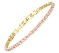 RIZILIA Not-Your-Basic Minimalist Tennis Bracelet for Women with 3mm Round Brilliant Cut CZ Simulated Pink Sapphire in 14K Yellow Gold Plated, 16.5cm Base +1.5/2.5cm Extenders to 18-19cm, Gift Boxed