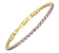 RIZILIA Not-Your-Basic Minimalist Tennis Bracelet for Women with 3mm Round Brilliant Cut CZ Simulated Purple Amethyst in 14K Yellow Gold Plated, 16.5cm Base +1.5/2.5cm Extenders to 18-19cm, Gift Boxed