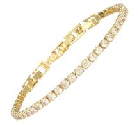 RIZILIA Not-Your-Basic Minimalist Tennis Bracelet for Women with 3mm Round Brilliant Cut White CZ in 14K Yellow Gold Plated, 16.5cm Base +1.5/2.5cm Extenders to 18-19cm, Gift Boxed